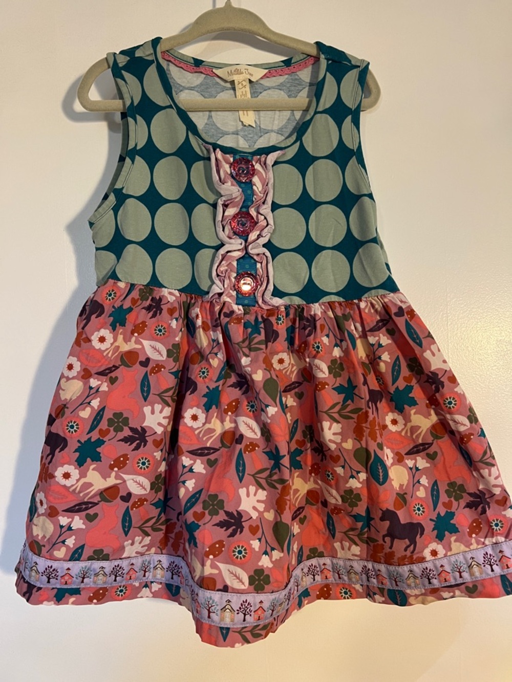 Matilda Jane Teal & Pink Floral Mix Tank Dress with unicorns